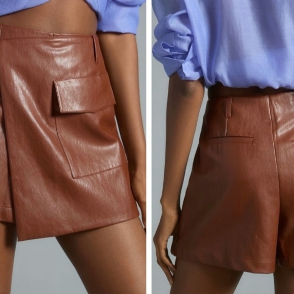 Anthropologie Twenty Six Hundred Brown Soft Faux Leather Cargo Skort XL Edgy - Picture 15 of 15